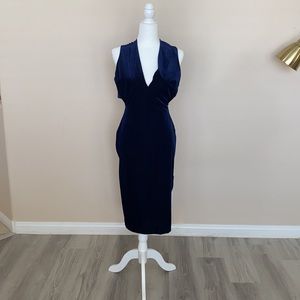 Rhapsodielle navy blue velvet midi dress NWT